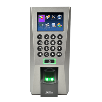 ZKTeco F18 front view biometric fingerprint access control terminal in Uganda. Features RFID, Wi-Fi, and a color TFT screen for secure office and building access in Kampala.
