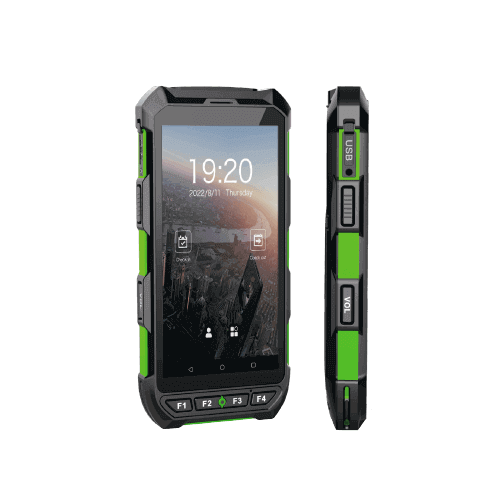 ZKTeco Horus H1 handheld terminal: Front screen and rugged side buttons. Durable industrial design for mobile biometric attendance and field security management across Uganda.
