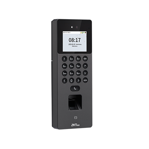 ZKTeco SenseFace 2A: Angled view showing physical keypad and fingerprint sensor. Features SIP video intercom for integrated time attendance and secure access control across Uganda.