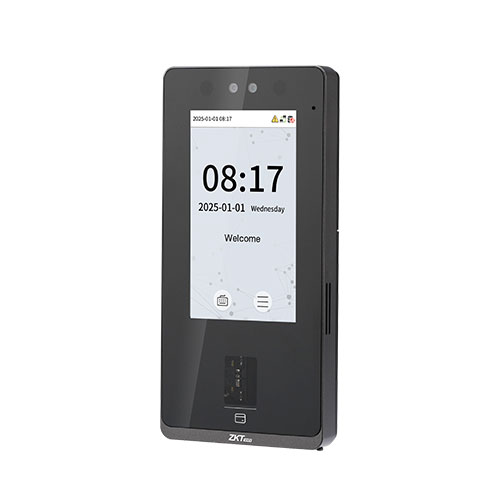 ZKTeco SenseFace 4 Series angled profile: IP65 waterproof SIP video intercom terminal. Rugged outdoor biometric security for reliable access control across Uganda.