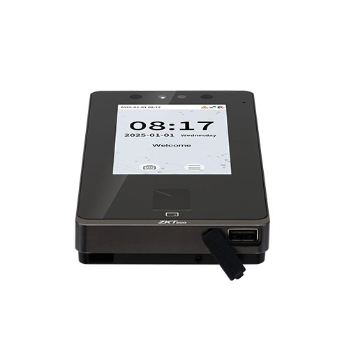 ZKTeco SenseFace 4 Series bottom view: USB port for easy data transfer and power. Efficient biometric time attendance and access control hardware for businesses in Uganda.