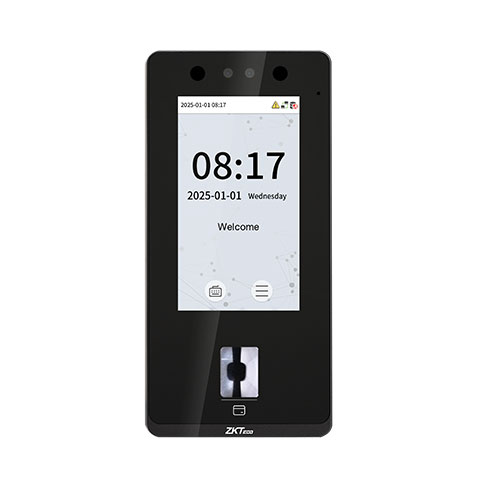 ZKTeco SenseFace 4 Series front view with facial recognition camera and LCD screen - Multi-biometric security terminal available in UAE, MENA, and Somalia.