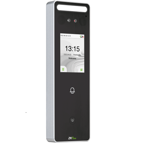 Side view of the ZKTeco SpeedFace-V3L: A durable IP65 waterproof Linux terminal for outdoor time attendance. Rugged biometric security hardware for offices and industrial sites in Uganda.