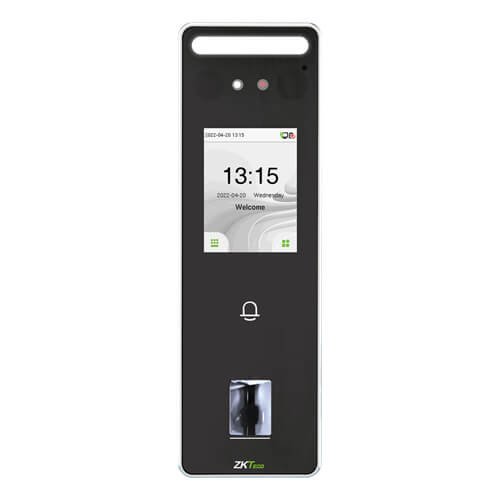 ZKTeco SpeedFace-V3L front view: Visible Light Facial Recognition and Fingerprint Scanner. High-speed biometric access control for corporate and industrial security in Uganda.