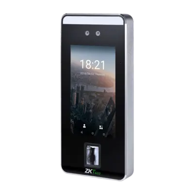 Side view of ZKTeco SpeedFace-V5 in Uganda. Features a sleek design and dual-lens camera for high-speed facial recognition and touchless attendance in Kampala corporate offices.