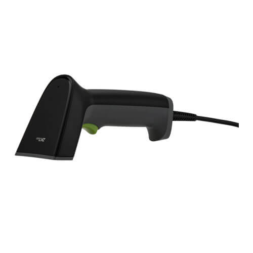 ZKTeco ZKB201S wired USB barcode scanner side profile: Plug-and-play connection and sleek industrial design for efficient retail and office use in Kampala and Uganda.