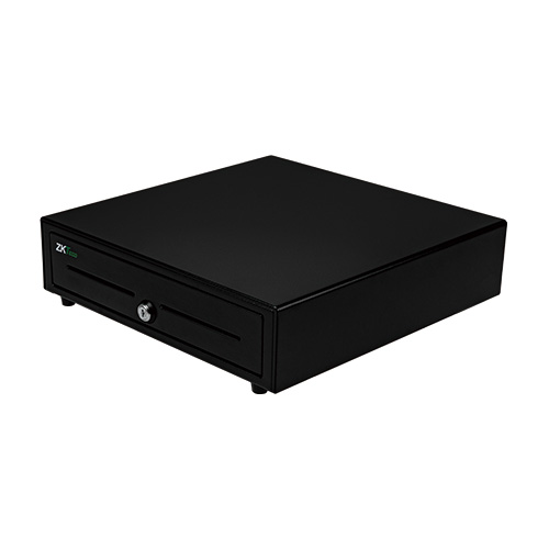 ZKTeco ZKC0408 heavy-duty steel cash drawer in black. Durable, compact design for secure cash management in supermarkets and retail shops across Kampala and Uganda.