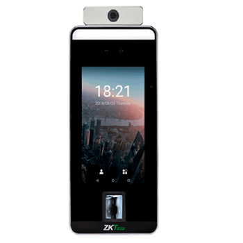 ZKTeco SpeedFace V5L-TD visible light facial and palm recognition terminal in Uganda with touchless verification, temperature and mask detection, fast 3-in-1 palm ID for access control.